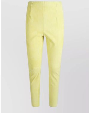 Via Masini 80 High Waist Suede Trousers Slim Fit - Yellow