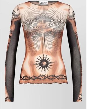 Jean Paul Gaultier Tattoo-Inspired Sheer Long-Sleeved Top With Bold Motifs - Multicolour