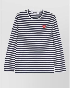 Comme des Garçons Logo Striped Cotton Long Sleeve T Shirt - Blue