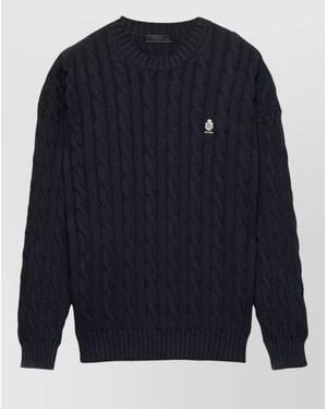 Prada Crew Neck Cable Knit Jumper Ribbed Trim - Blue
