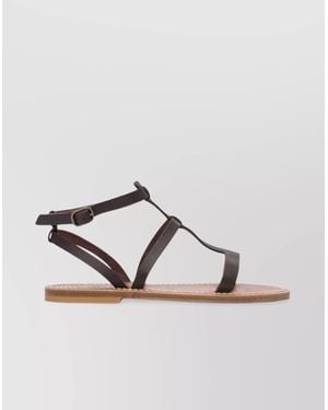 K. Jacques Open Toe Flat Sole Ankle Strap Sandals - Metallic