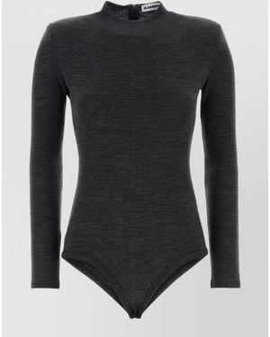 Jil Sander Wool Bodysuit High Neck Long Sleeves Fitted - Black