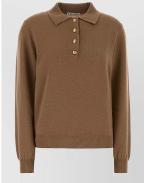 Blazé Milano Cashmere Wool Long-Sleeve Polo Shirt - Brown