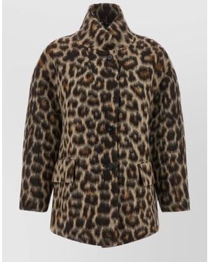 Alberto Biani High Collar Leopard Print Caban Jacket - Multicolor