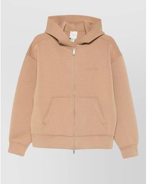 Calvin Klein Cotton Hooded Sweatshirt Kangaroo Pocket Full Zip - Natural