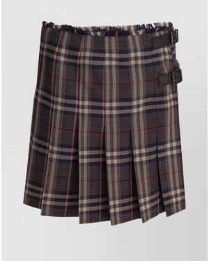 Burberry Wool Checked Pleated Mini Skirt - Black