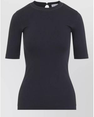 Brunello Cucinelli Rib Knit T Shirt Keyhole Neck - Blue