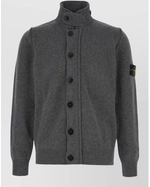 Stone Island High Collar Jacket Ribbed Cuffs Hem - Gray
