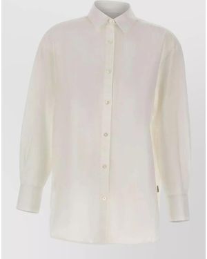 Woolrich Linen Boyfriend Fit Shirt Long Sleeves - White