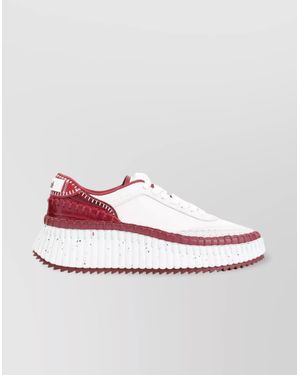 Chloé Round Toe Low-Top Sneakers With Contrasting Sole - White