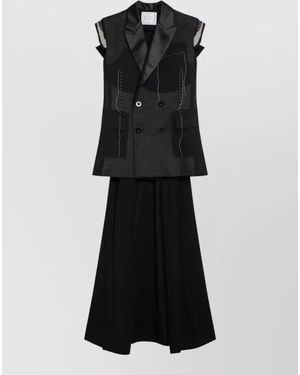 Sacai Double Breasted Satin Lapel Layered Dress - Black