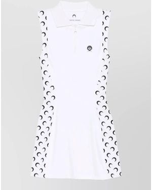 Marine Serre Ribbed Sleeveless Mini Polo Dress - White