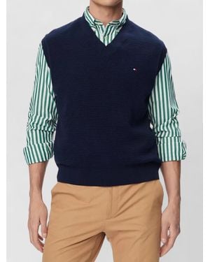 Tommy Hilfiger Ribbed Knit Vest Sleeveless V Neckline - Blue