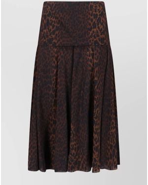 Balenciaga Silk Animal-Print Pleated Midi Skirt - Brown
