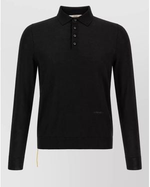 Fendi Virgin Wool Long-Sleeve Polo Sweater - Black