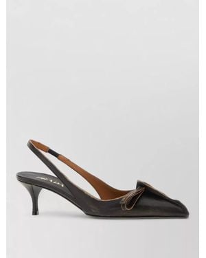 Prada Leather Slingback Court Shoes Bow Kitten Heel - Metallic