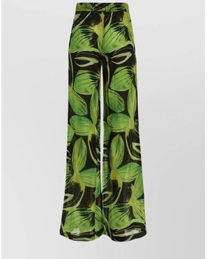 Louisa Ballou Silk-Blend High-Rise Printed Wide-Leg Trousers - Green