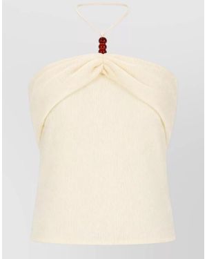 Magda Butrym Beaded Draped Halterneck Top - Natural