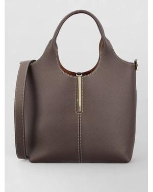 Tod's Leather Mini Tote Bag Branded Metal Bar - Brown