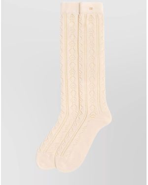 Valentino Knee-High Knitted Socks Intricate Pattern - White