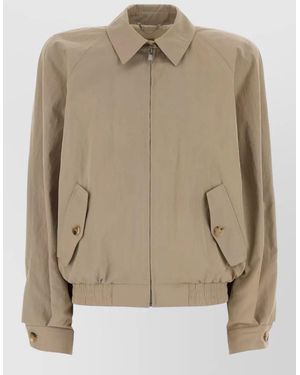 Magda Butrym Cotton Blend Bomber Jacket Collared Style - Natural