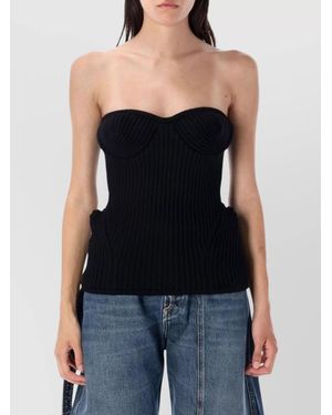 Jean Paul Gaultier Wool-Blend Ribbed Strapless Bustier Top - Black