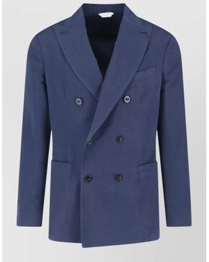 Boglioli Double Breasted Blazer Notch Lapel Long Sleeves - Blue