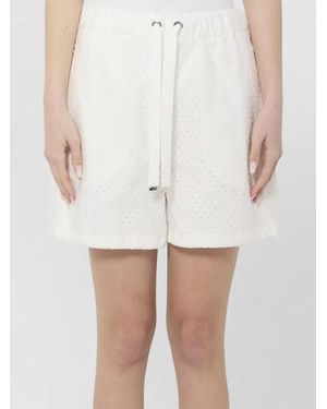Moncler Cotton Poplin And San Gallo Shorts - White