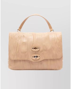 Zanellato Lambskin Leather Pleated Studded Tote Bag - Natural