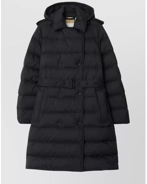 Burberry Long Hooded Puffer Coat Belt - Black