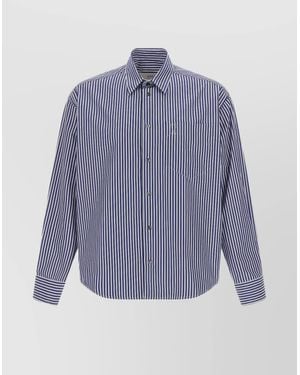 Ami Paris Striped Long Sleeve Shirt Chest Pocket - Blue