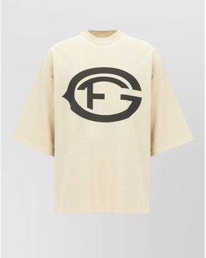 Fear Of God Cotton Crew Neck Graphic Print T Shirt - Natural