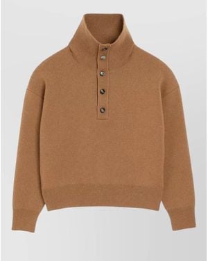 Ami Paris Wool High-Neck Buttoned Cardigan - Brown
