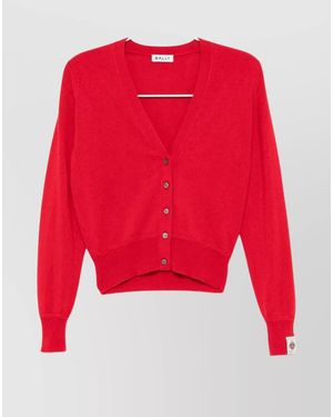 Bally Cashmere V-Neck Ribbed Cardigan - Red