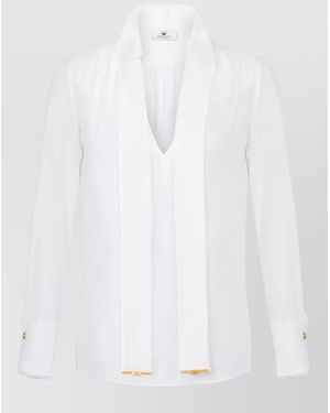 Elisabetta Franchi Viscose Georgette V-Neck Long-Sleeve Blouse - White