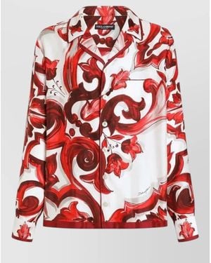 Dolce & Gabbana Beach Shirt Majolica Print Hawaiian Collar - Red