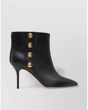 Moschino Leather Pointed-Toe Ankle Boots - Black