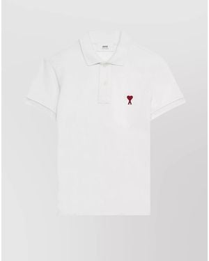 Ami Paris Piqué Cotton Polo Shirt - White