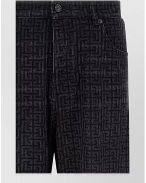 Balmain Monogram Denim Straight Leg Jeans - Black