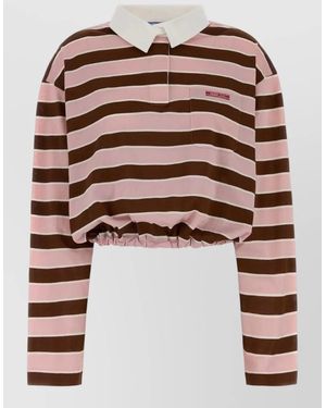 Prada Cotton Oversized Striped Long-Sleeve Polo Shirt - Brown