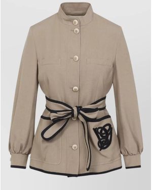 Valentino Caban Jacket Embroidered Logo Vg Belted - Natural