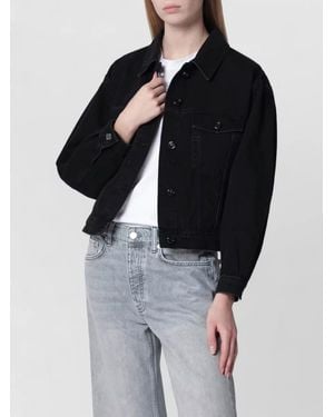 Anine Bing Collared Jacket Adjustable Waistband Chest Pockets Long Sleeves - Black