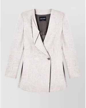 Giorgio Armani Textured Jacket Long Sleeves Notched Lapel - Natural