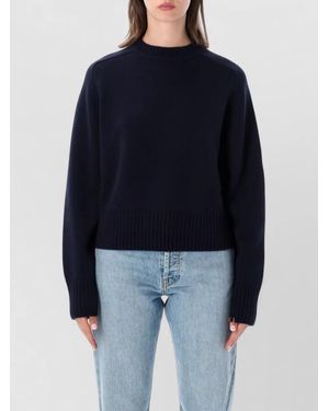 Extreme Cashmere Scottish Crew Neck Cropped Heavyweight Knit Sweater - Blue