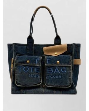 Marc Jacobs Large Cotton Tote Bag Contrast Stitching - Blue