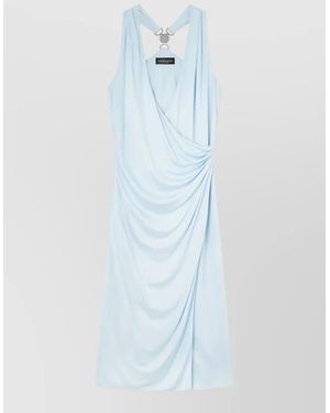 Versace Draped Midi Dress With V-Neckline - Blue