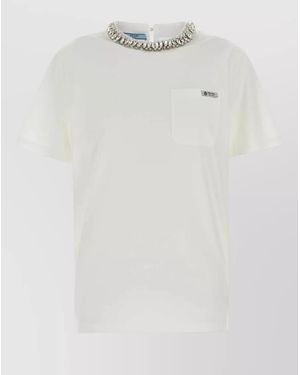 Prada Cotton T Shirt Short Sleeves Round Neck - White