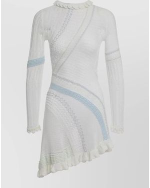 Roberta Einer Cotton Asymmetric Ruffled Long-Sleeve Mini Dress - White