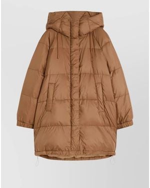 Weekend by Maxmara Long Hooded Quilted Coat And Pockets - Brown