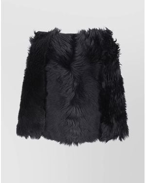 SAPIO Plush Faux Fur Shrug Style Coat - Black